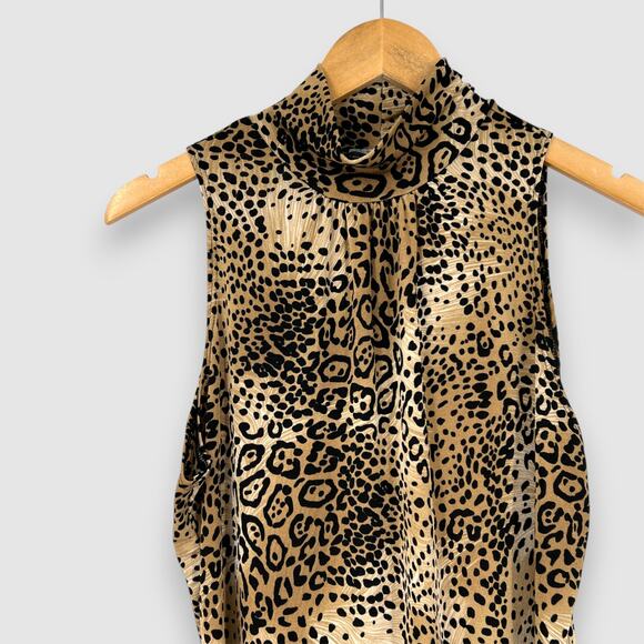 Y2k Vintage Stephen and Casey Leopard Print Sleeveless Mock Neck Top - Picture 5 of 6